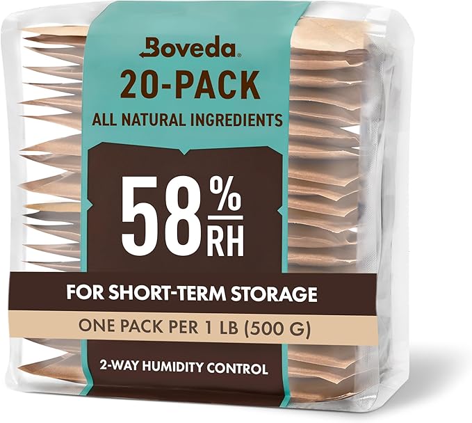 Boveda 58% Two-Way Humidity Control Packs For Storing 1 lb – Size 67 – 20 Pack – Moisture Absorbers for Storage Containers – Humidifier Packs – Hydration Packets in Resealable Bag by Boveda