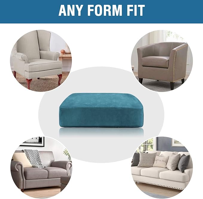 H.VERSAILTEX Velvet Stretch Couch Cushion Cover Plush Cushion Slipcover for Chair Cushion Furniture Protector Seat Cushion Sofa Cover (1 Piece Armchair Cushion Covers, Peacock Blue) - Image 7