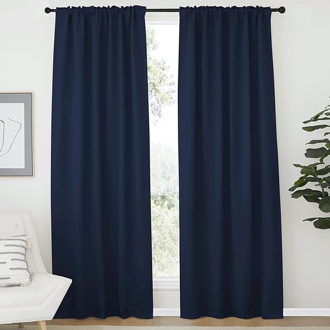NICETOWN Blackout Living Room Curtains 80 inches Long, Black Out Curtain Panels for Bedroom - (Navy Color) W52 x L80, 1 Pair, Thermal Insulated Blackout Draperies Window Treatment - Image 2
