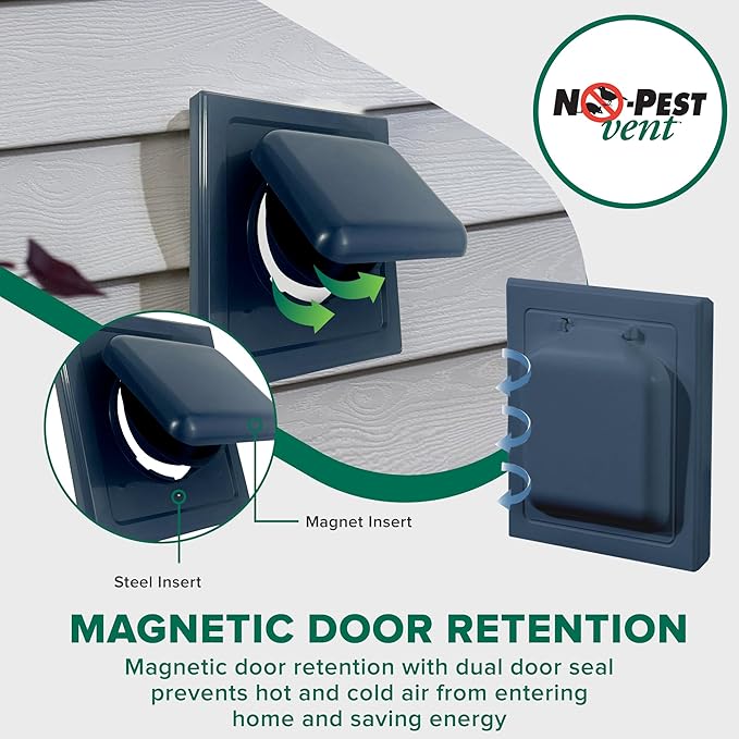 NO-PEST VENT, Exclusive Dual Door Dryer Vent Cover Outdoor 4 inch or Bathroom fan, Made in USA w Highest UV Resistant Plastic in any Outdoor Vent Cover (Deep Ocean Blue, 4 inch With 12" Duct Tube) - Image 4