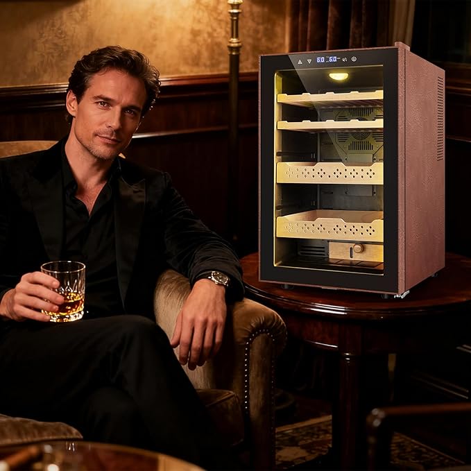 Electric Humidor with Leather-70L Cooling & Heating Humidor, Smart Touch Control Humidity & Temp, Humidors wtih Spanish Cedar Wood Tray and Drawer, Digital Display, Safety Lock, Desktop Gift for Men - Image 8