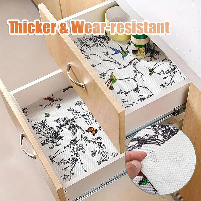 Tatyanna Shelf Liner for Kitchen Cabinets Non Adhesive Drawer Liner Floral Cabinet Liner Non Slip Shelf Liners Strong Grip Waterproof Dresser Liner Easy to Clean for Kitchen Cupboard 12IN x 10FT - Image 6