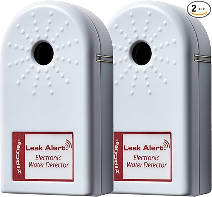 Zircon Leak Alert Water Leak Detector & Flood Sensor Alarm/Water Leak Sensor with Dual Leak Alarms 90Db Audio/Battery Powered (2 Pack) Batteries Not Included (72311) White by Zircon