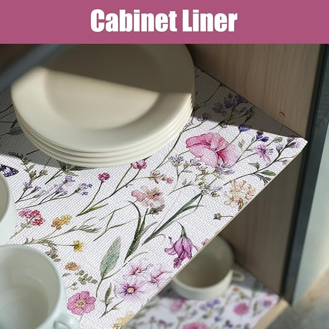 Drawer and Shelf Liner for Kitchen Cabinets,Non-Adhesive Drawer Liner,Non-Slip Floral Shelf Liners,Strong Grip Waterproof Easy to Clean Cabinet Liners for Drawers Cupboard Shelves 12IN×16.4FT - Image 2