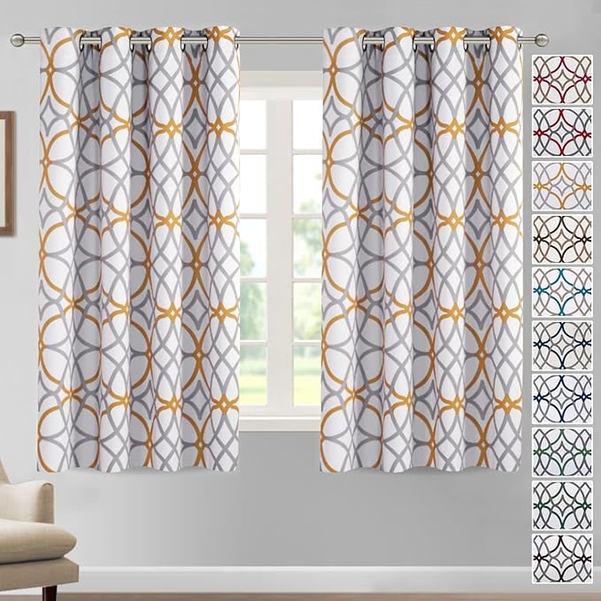 H.VERSAILTEX Blackout Curtains Printed Design 54 Inch Length 2 Panels Set Thermal Insulated Curtains for Bedroom Living Room Geometric Modern Grommet Window Drapes - Mustard and Grey by HVERSAILTEX