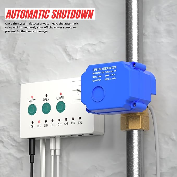 Water Leak Detector, Automatic Water Leak Alarm System, with 2X 3/4" NPT Shutoff Valves & 2 Sensors, Flood Prevention for Water Heater Laundry - Image 3