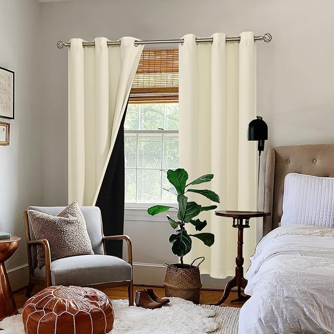 BGment Cream 100% Blackout Curtains for Bedroom 84 Inch Length 2 Panels Set, Thermal Insulated Full Light Blocking Grommet Noise Cancelling Window Curtains&Drapes with Black Liner, 42 Inch Wide Each - Image 2