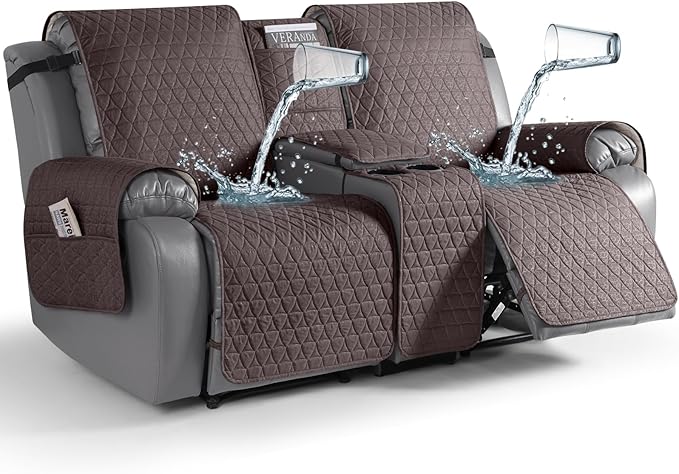 TAOCOCO 100% Waterproof Loveseat Recliner Cover with Console, Non-Slip Washable Reclining Couch Cover for 2 Seats, Furniture Protector for Dogs, Dark Brown by TAOCOCO