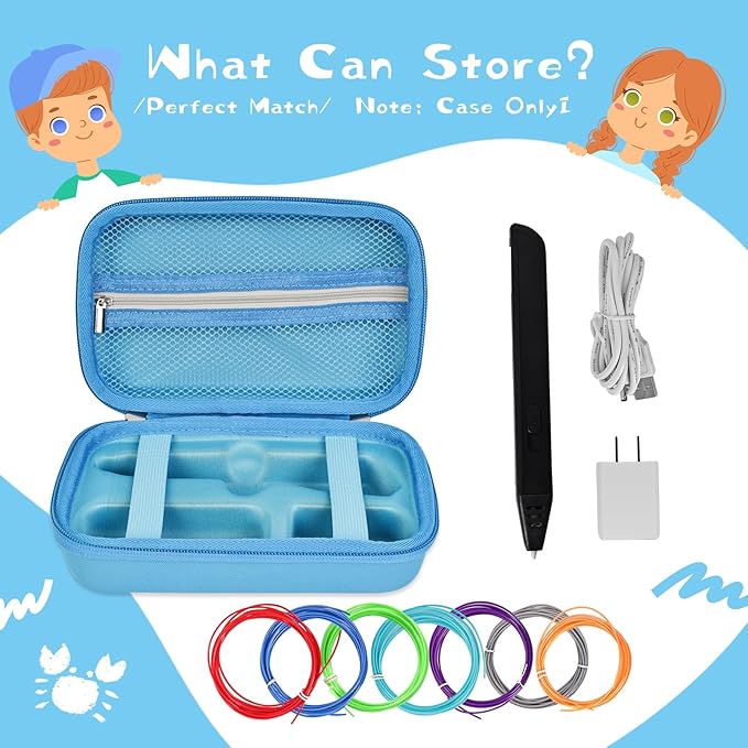 Case Compatible with 3Doodler Start+ Essentials for 3D Pen Set for Kids, Carrying Holder Fit for Printing Pens, Storage Organizer for Printing Filament Refill, Micro-USB Charger (3D-02-Blue) - Image 5