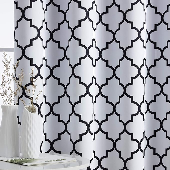 HLC.ME Lattice Print Pattern Blackout Curtains 63 Inch - Thermal Insulated Sleep Well Room Darkening Grommet Window Drapery Curtains for Bedroom - Platinum White & Black - Set of 2-52 x 63 Length - Image 4