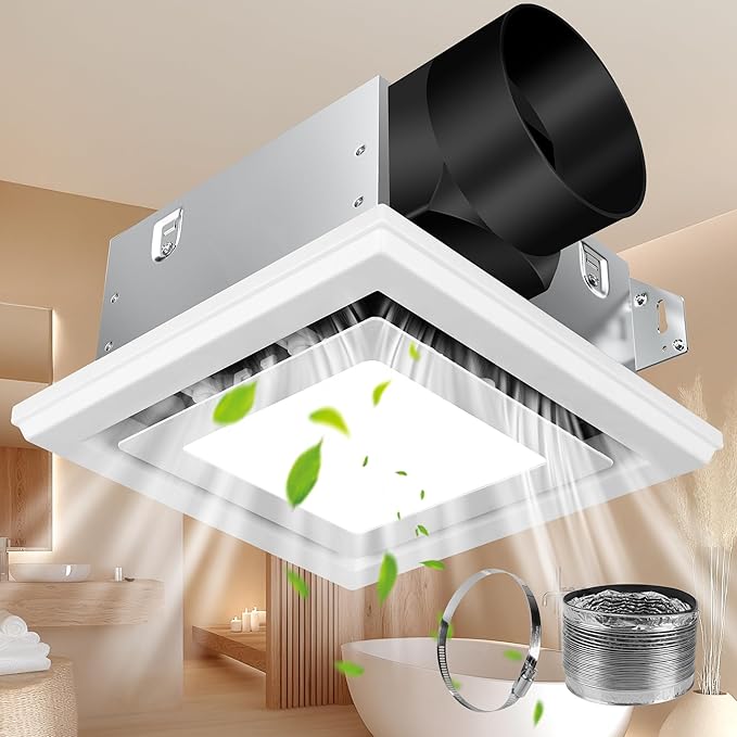 Bathroom Exhaust Fan with Light, 110 CFM Bath Ventilation Fans with 1200lm LED Light 3CCT Selectable, Quiet 1.0 Sone Ceiling Mount Vent Fan Light Combo for Home/Bath/Offic/Warehouse by Gaciban