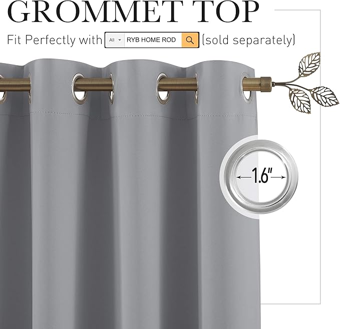 RYB HOME Portable Room Divider Curtains Energy Saving Noise Reducing Drapes Triple Weave Blackout Privacy Wall for Living Room Sliding Door Church Stage, W120 x L96 inches, Sliver Grey, 1 Pc - Image 2