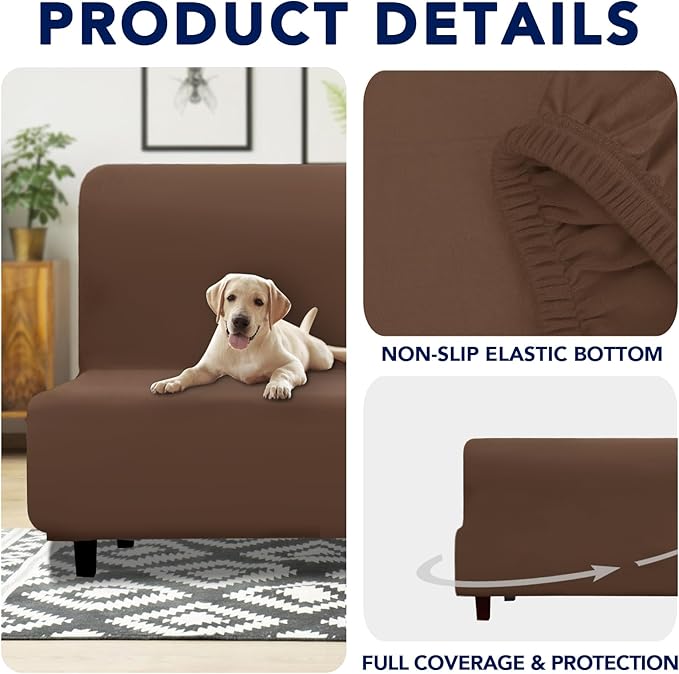 PureFit 100% Dual Waterproof Futon Cover - Stretch Non Slip Fleece Sofa Covers, Washable, Leakproof Furniture Protector for Kids, Pets, Dogs (Brown) - Image 4