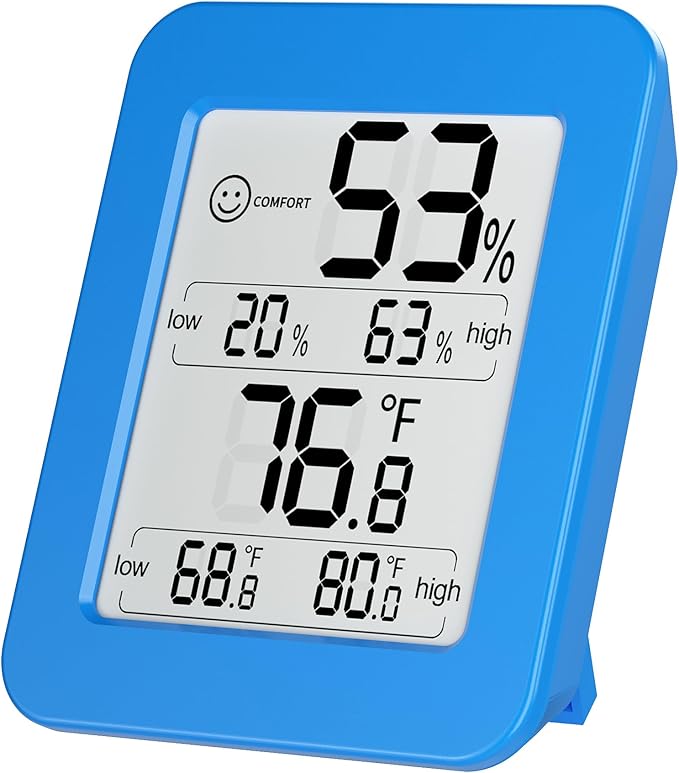 Digital Hygrometer with Max and Min Records 10s Fast Refresh Accurate Hygrometer Room Thermometer Indoor for Home, Bedroom, Baby Room, Office, Greenhouse, Cellar (Blue) by Unknown