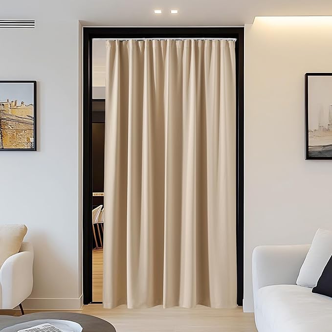 NICETOWN Doorway Curtain & Track Set, Privacy Room Darkning French Door Curtain with Smooth Track for Closet/Bay, Thermal Insulated Drape for Office/Bedrrom, W 34 x L 80 in, Biscotti Beige, 1 Panel - Image 9