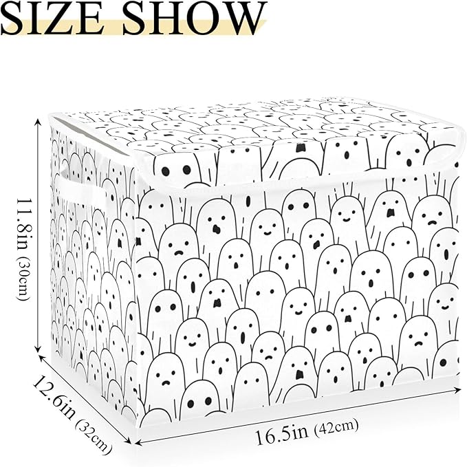 xigua Halloween Ghosts Storage Bins with Lids and Carrying Handle,Foldable Storage Boxes Organizer Containers Baskets Cube with Cover for Home Bedroom Closet Office - Image 3