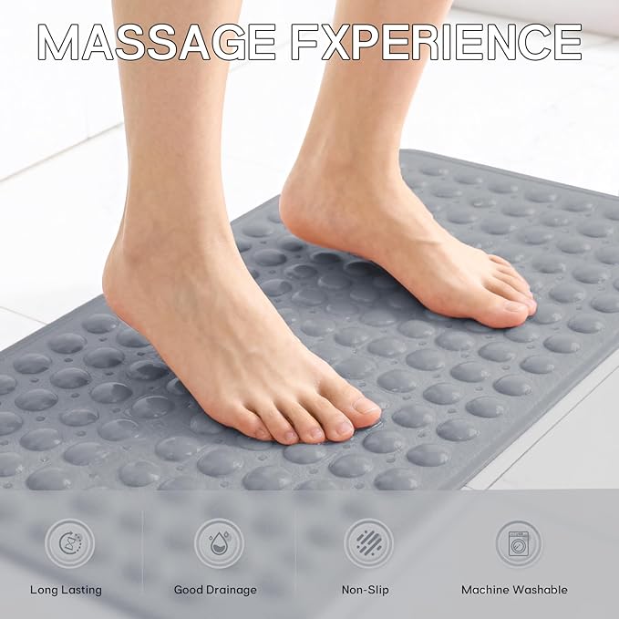 Anti-Slip Bathtub Shower mat, 27.5×14.5（Approximately 70×37cm） inch Soft Oversized Machine Washable Non-Slip Bathtub mat with Drainage Holes, Bathroom Floor Suction Cup.（1-Opaque Gray） - Image 5