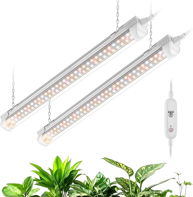 Bstrip T8 Grow Light, 1.4FT 36W (2 x 18W) Plant Lights for Indoor Growing with Timer, Full Spectrum with 660nm Red LEDs, 3467K, Ideal for Indoor Plants, Greenhouse, Seeding, Linkable Design, 2-Pack by Bstrip