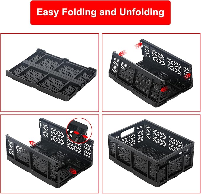 Heavy Duty Plastic Milk Crates for Storage, 4-Pack Stackable Storage Bins for Organizing, Collapsible Storage Basket with Handle for Groceries, Suitable for Home Office School Store, Black - Image 5