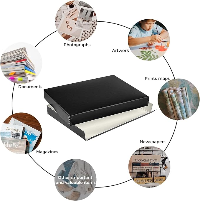 Lineco Museum Archival Storage Box, 9.75x12.75x1.5 in. Drop Front Design. Acid-Free with Metal Edge. Organize Photos, Pictures, Prints, Documents, Crafts, DIY. Black, 2 Pack - Image 6