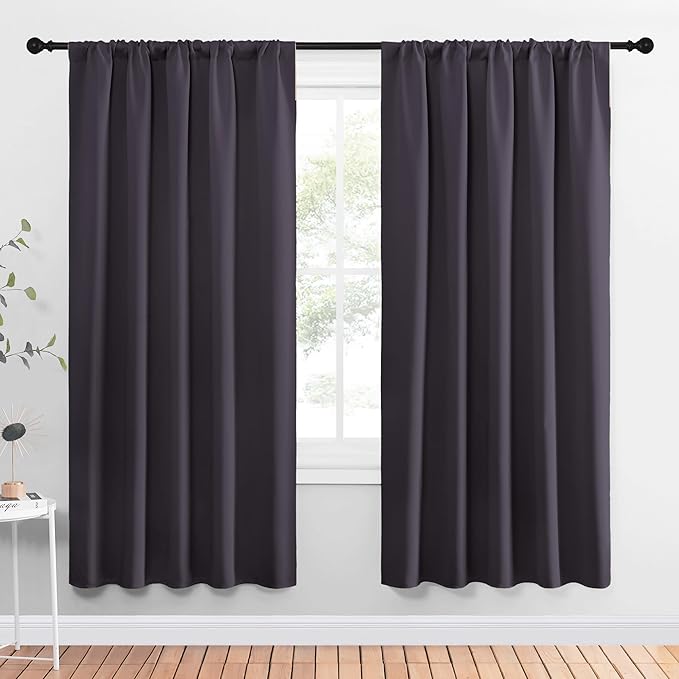 NICETOWN Window Curtains Blackout Drapes, Greyish Purple, 1 Pair, 52 by 72-Inch, Thermal Insulated Solid Rod Pocket Blackout Curtains/Draperies for Living Room by NICETOWN