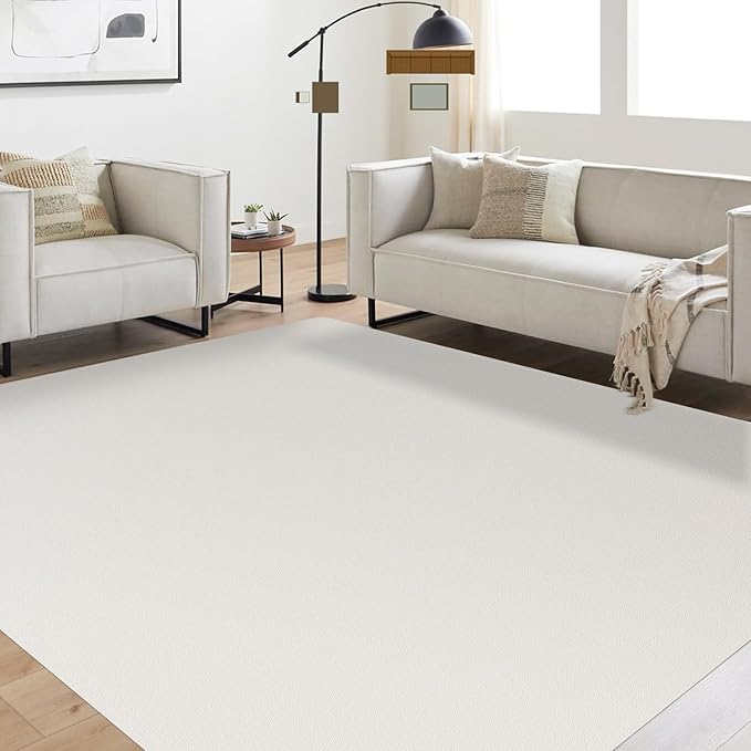 Soft Large Plastic Floor Mat for Living Room, 6'×9' Beige Waterproof Vinyl Area Rug for Baby Spills, Non-Slip Durable Multi-Pupose Floor Cover Protector for High Traffic Areas by FURKIT