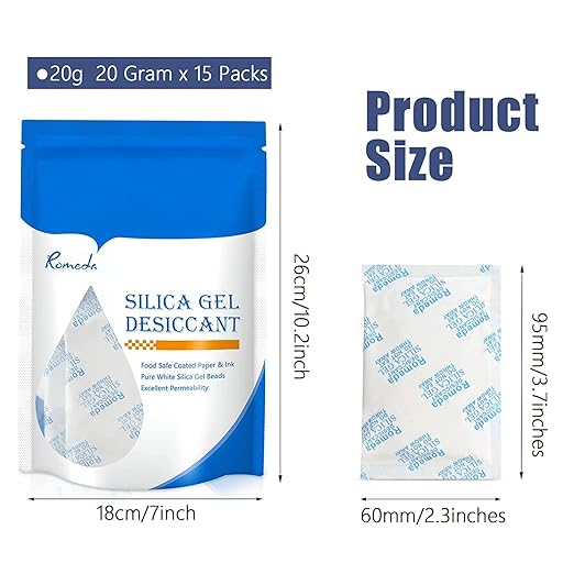 15 Pcs 20 Gram Silica Gel Packs, Transparent Desiccant, Desiccant Packets for Storage, Moisture Packs for Spices Jewelry Shoes Boxes Electronics Storage - Image 2