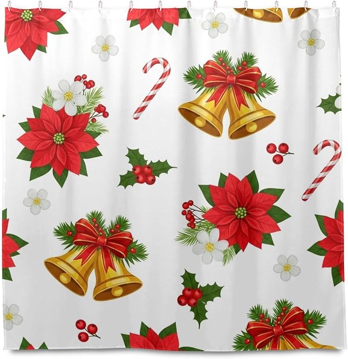 Christmas Leaves White Shower Curtain Liner 72×72 inch for Bathroom Curtain Anti Mold Shower Curtain with Hooks Shower Accessories - Image 2