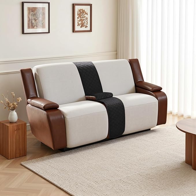Arfntevss Waterproof Recliner Sectional Couch Covers for Reclining Sectional L Shape Sofa Cover Non Slip Washable Recliner L Shaped Slipcover Additional Seat Protector (1 Console Cover, Inky Black) - Image 6