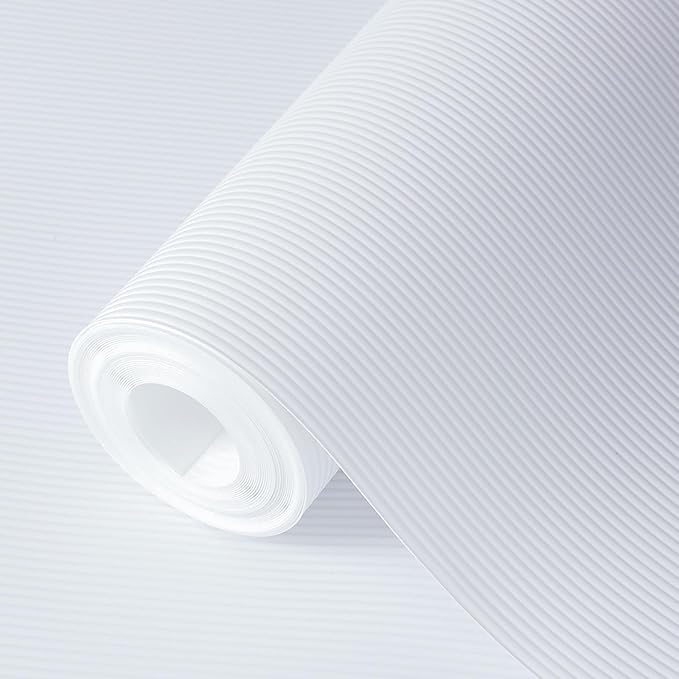 Hersvin Shelf Liners 24 in x 20 ft EVA Drawer Mats, Non-Adhesive Cupboard Protector, Kitchen Cabinet Lining Fridge Liner (White Stripe, 61x610cm) by Hersvin