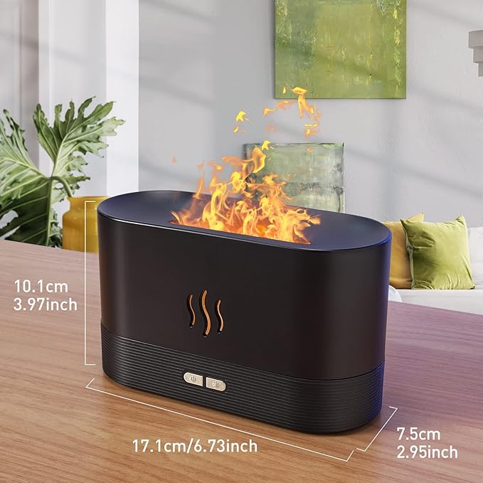 Colorful Flame Air Aroma Diffuser Humidifier, Upgraded 7 Flame Colors Noiseless Essential Oil Diffuser for Home,Office,Yoga with Auto-Off Protection 180mL (8Hours Black) - Image 3