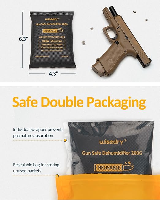 wisedry 200 Grams x 2 Packs Gun Safe Dehumidifier, Reusable Moisture Absorber for Gun Safes, Rechargeable Gun Safe Silica Gel Desiccant - Image 7