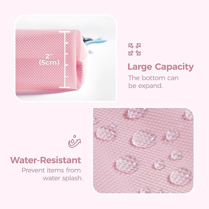 pack all Water-resistant Material Zipper Pouch, Mesh Zipper Bag for Storage, Travel, Office (Large, Pink) - Image 4