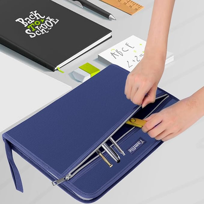Fireproof Safe Accordion File Organizer Bag Folder,Waterproof Expanding Filing Folder with 14 Pockets, A4 Letter Size, Document Organizer Holder and Color Labels /2 Zipper, Navy Blue 14.3" x 9.8" - Image 7