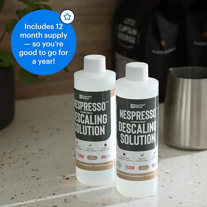 Essential Values Descaling Solution Compatible with Nespresso - Coffee Descaler - Coffee Maker Cleaner - Kettle, Espresso Machine Cleaning - 12 Month Supply 2-Pack - Image 8