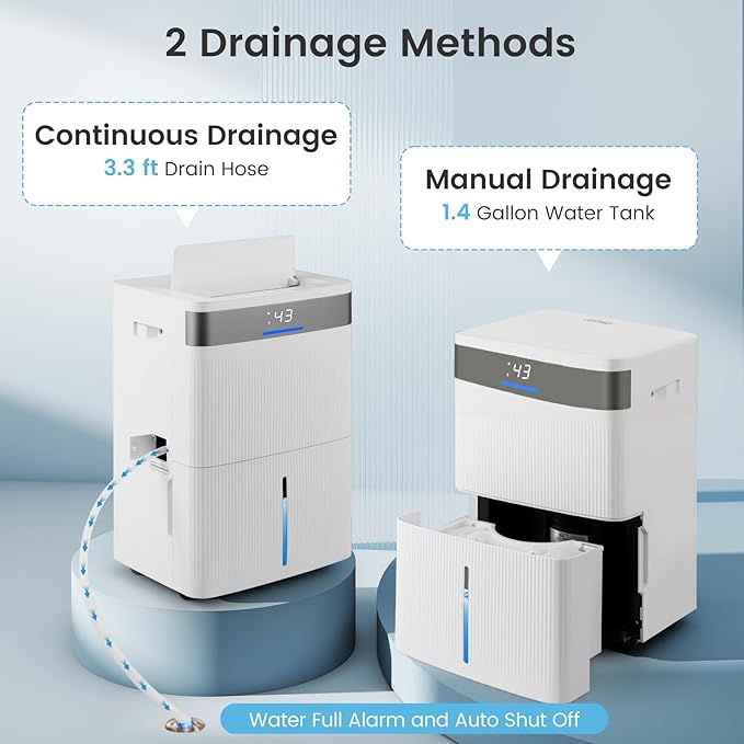 COSTWAY 4500 Sq.Ft Dehumidifier for Basement, Home Dehumidifier with Convenient Handle, 1.4 Gallon Tank, Auto Defrost, 24H Timer, 3-Color Indicator, Drain Hose & Wheels for Bathroom, Bedroom (74 pint) - Image 5