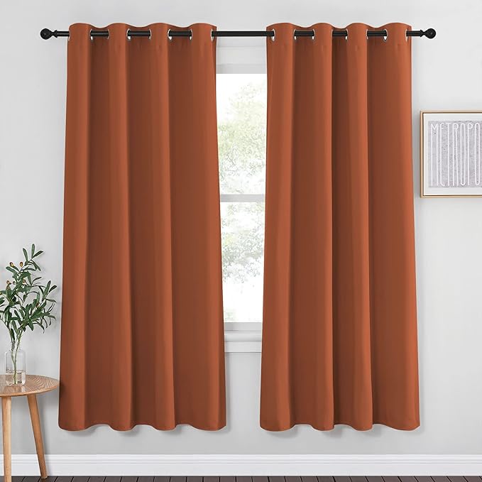 NICETOWN Blackout Bedroom Curtain 72 inches Long - Grommet Sound Reducing Window Treatment Privacy Drape Room Darkening Light Blocking for Living Room (Burnt Orange, 1 Panel, W52 x L72) by NICETOWN