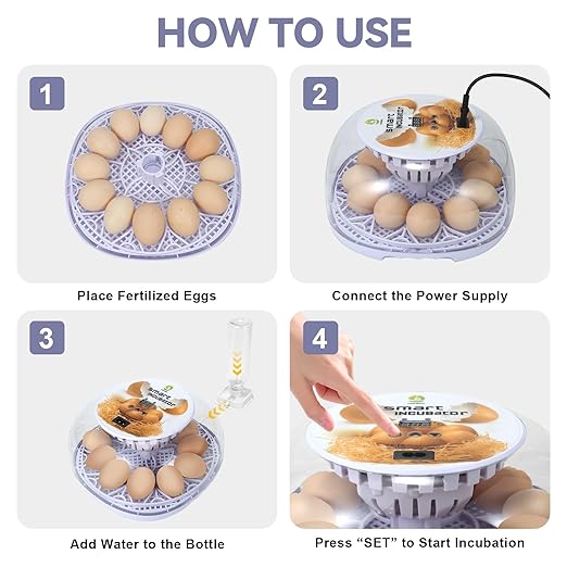 1st Gen - 12 Egg Automatic Incubator, Steady Humidity with Auto-Refill, Stable Temp Control, Auto Egg Turning, Candler, Real-Time Display for Hatching Chicken, Goose, Duck, Quail, Pigeon, and Turkey - Image 7