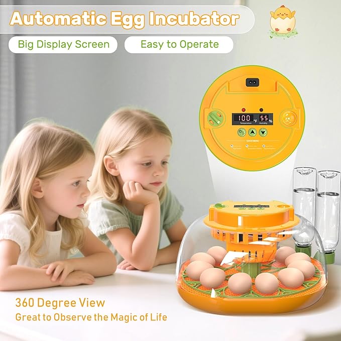 Incubators for Hatching Eggs, 12 Egg Incubator with Automatic Egg Turning and Humidity Control, Egg Candler, Auto Water Replenishment, Air Vent, for Hatching Chicken Duck Quail Goose Eggs - Image 7