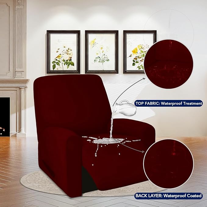 PureFit 100% Dual Waterproof Recliner Cover, Waterproof Couch Cover for Recliner - Stretch Non Slip Fleece Sofa Covers Washable, Leakproof Furniture Protector for Kids, Pets, Dog (Recliner, Wine) - Image 3