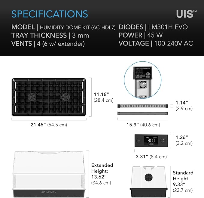AC Infinity Heavy-Duty Large Humidity Dome w/Full Spectrum LED Grow Light Bars, Samsung LM301H EVO Diodes, 3mm Thickest Dome and 6x12 Trays, Vent Extension Panels, for Seed Starting and Propagation - Image 6