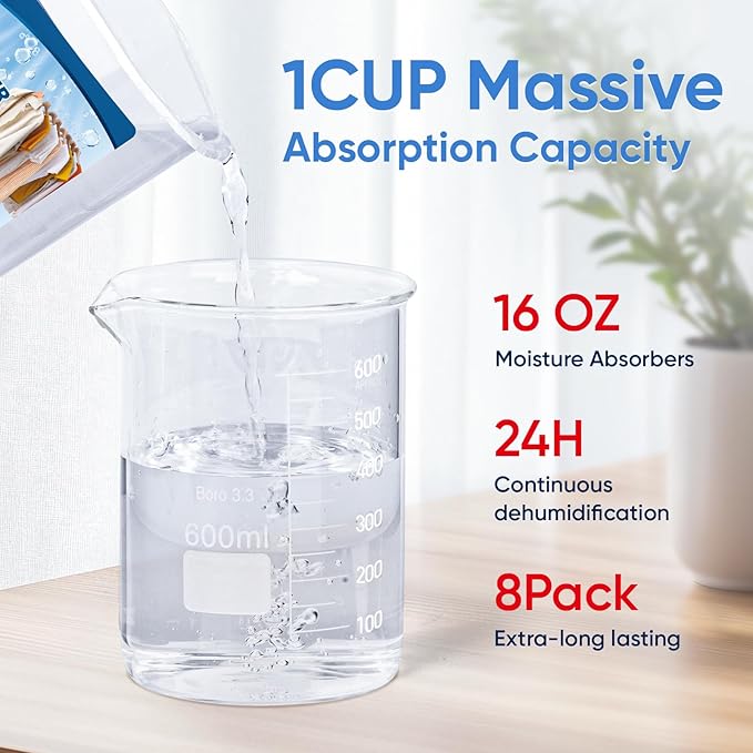 8 Pack Moisture Absorbers, 16 OZ Humidity Absorber Bucket, Moisture Absorbers for Closet, Dehumidifier Bucket for Wardrobes, Kitchens and Bathrooms, Fragrance Free Humidity Absorber - Image 5