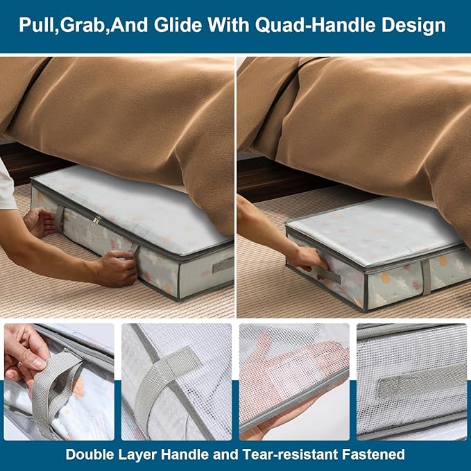 2 Pack Under Bed Storage Containers Bins, Humid-Proof Plastic Underbed Storage Bins, Clothes Storage and Organization Bags, Under the Bed Blanket Storage with Handles for Clothes, Bedroom, 70L - Image 4