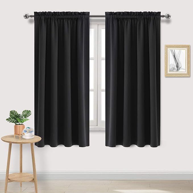DWCN Blackout Curtains Room Darkening Thermal Insulated Bedroom Curtains Window Curtain Panels, 52 x 63 inches Long, Set of 2 Black Rod Pocket Drapes by DWCN