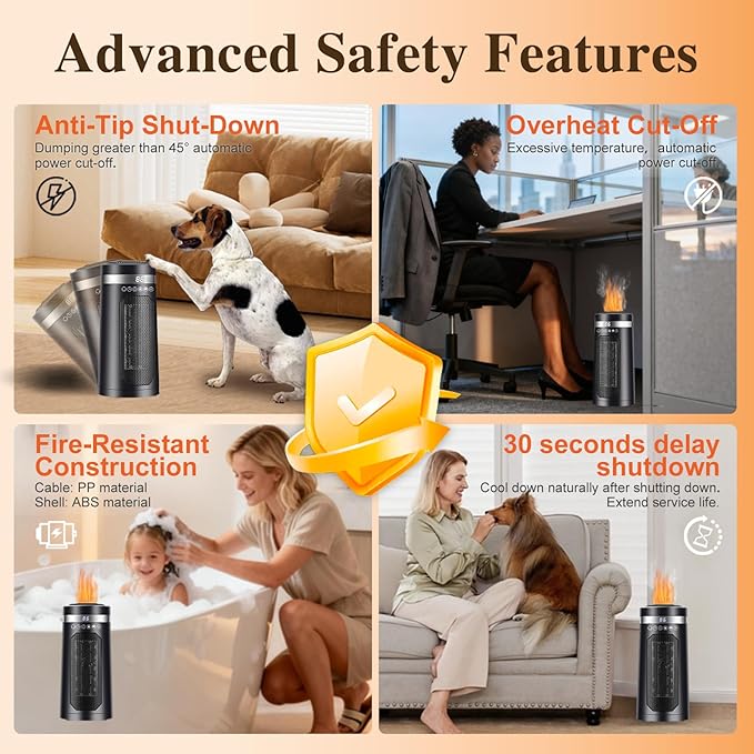 Space heaters for Indoor use, Space heater with humidifier,750w/1500W,Oscillating heater,with Tip-Over,PTC Material Rapid Heating,Humidifier with Ambient Light,12-hour timer, for 50-200 sq ft - Image 2