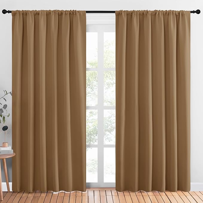 NICETOWN Room Darkening Curtains for Bedroom, Gold Brown, Set of 2 Panels, 62 x 84 Inch, Triple Weave Home Decoration Thermal Insulated Solid Drapes for Patio Door by NICETOWN