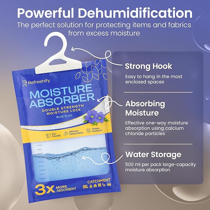 Moisture Absorbers and Humidity Absorber Bags for Closet - 10 Pack High-Efficiency Moisture Absorber and Humidity Packs for Home, Moisture Bags and Dehumidifier Bags for Car Blue Flax, 10 Pack - Image 3