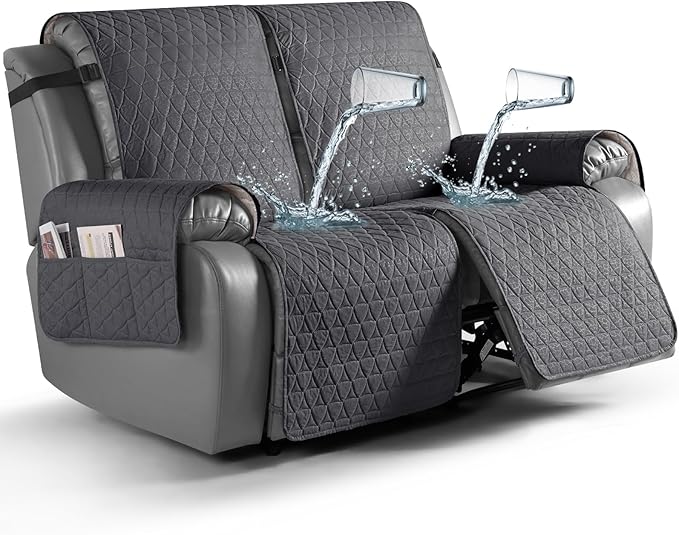TAOCOCO 100% Waterproof Recliner Cover, Non-Slip Washable Reclining Couch Cover with Elastic Leg Straps, Furniture Protector for Dogs (Black Gray, 2 Seater) by TAOCOCO