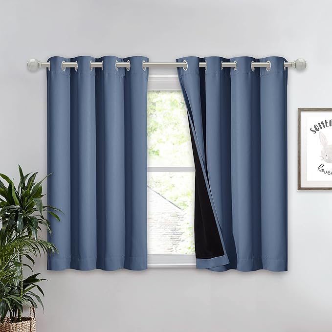 NICETOWN Small 100% Blackout Curtain with Black Liner, Thermal Insulated 2-Layer Lined Drape, Energy Efficiency Small Window Drapery for Dining Room (Stone Blue, 1 Panel, 52-inch W by 45-inch L) by NICETOWN