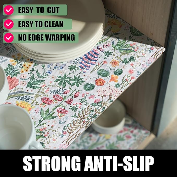 Floral Shelf Drawer Liners, 12IN x 20FT Non Adhesive and Strong Non-Slip Thickened Colorful Cabinet Drawer Shelf Liners for Kitchen Wire Fridge, Waterproof Cabinet Liner,Easy to Clean, - Image 2